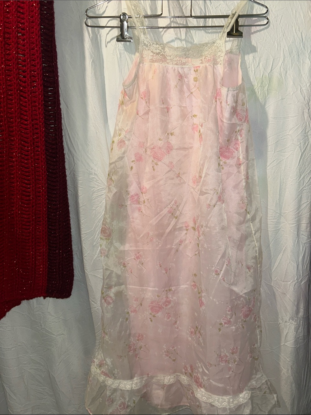 VINTAGE Shirey Sheer Blush Floral Slip gown  with Lace Edge size 8